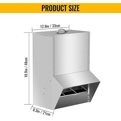 Galvanized Chicken Feeder 30lbs Capacity, Weatherproof Steel Poultry Feeders No Waste, Rat Proof Hanging Chicken Feeder with Lid, Outdoor Coop Food Dispenser for Chicken and Rabbits, Silver