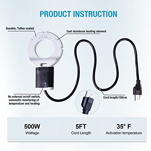 500W Chicken Waterer Heater, Aluminum Utility De-Icer for Farm & Livestock, Non-Conductive and Anti-Rust Heated Chicken Waterer, Bird Bath Heater Livestock Water Heater for Multiple Using - size: 500-Watt
