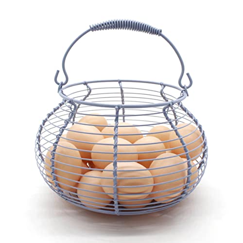 CVHOMEDECO. Elegant Wire Egg Basket with swimming Handle Primitives Vintage Gathering Basket. Light Blue (7-3/4"Dia. X 5"H Blue) - size: 7-3/4" Dia. x 5" H - Light Blue