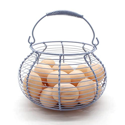 CVHOMEDECO. Elegant Wire Egg Basket with swimming Handle Primitives Vintage Gathering Basket. Light Blue (7-3/4"Dia. X 5"H Blue) - size: 7-3/4" Dia. x 5" H - Light Blue