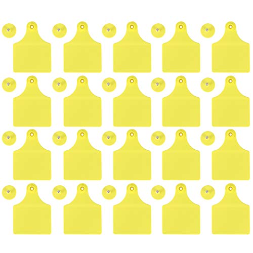 20Pcs Livestock Ear Tags for Pigs Cattle Sheep Yellow Blank Animal ID Tags with Stainless Steel Pins for Livestock Identification