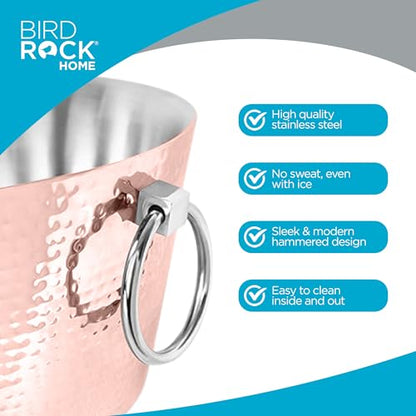 BIRDROCK HOME Hammered Stainless Steel Copper Beverage Tub with Handles - Double Wall Insulated 3 Gallons - Metal Drink Cooler & Ice Bucket for Parties - Outdoor Aluminum Holder for Bottles & Soda - color: Copper