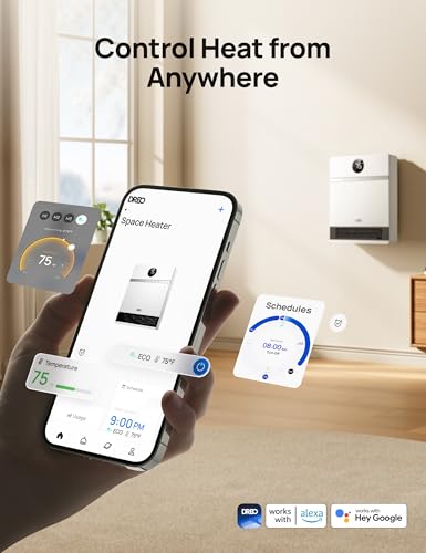 DREO Smart Wall Heater, IP24 Easy-mounted PTC Space Heater for Indoor Use, 30° Oscillation, Adjustable Thermostat, Remote Control, Works with Alexa, 24H Timer, Electric Heater for Bedroom, Office