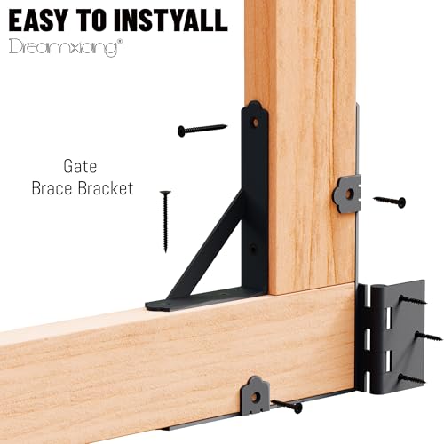 Gate Corner Brace Bracket Anti Sag Gate Frame Kit with Self-Locking Gate Latch, Heavy Duty Gate Repair Kit for Wooden Fence, Driveway Gates, Shed Doors, Wood Windows,Gate Support Hardware Kit, 1 Pack