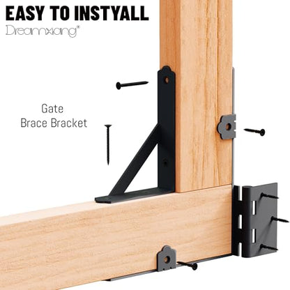 Gate Corner Brace Bracket Anti Sag Gate Frame Kit with Self-Locking Gate Latch, Heavy Duty Gate Repair Kit for Wooden Fence, Driveway Gates, Shed Doors, Wood Windows,Gate Support Hardware Kit, 1 Pack