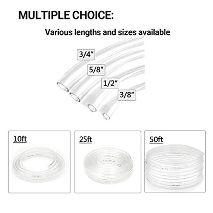 Clear Vinyl Tubing - 5/8" ID 13/16" OD, 10 Ft, 60PSI, BPA Free, Reinforced, 2 Screw Clamps - size: 5/8'', style: 10 feet