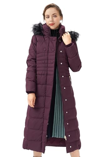 Orolay Women Warm Down Jacket with Hood Fur Long Puffer Coat - color: Purple, size: Small