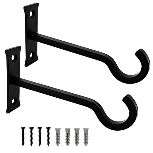 QIEGL 6inch Heavy Duty Hanging Plant Brackets 2pcs Bird Feeder Hanger Decorative Hooks Outdoor or Indoor Plant Hangers Shepherd Hooks Black Metal Wall Hook for Lantern, Flower Basket, Wind Chimes - color: Black, size: 6in Steel Heavy Duty