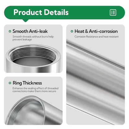 TAISHER 2PCS Stainless Steel Pipe Fittings, 3/4" NPT x 3/4" NPT Female Threaded, 12" Length Nipple Cast Pipe - size: 3/4" FNPT 2pcs
