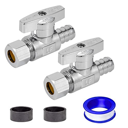 1/2 Pex Straight Stop Valve Sink Toilet Shut Off Valve,2 Pack Turn Straight Stop Valve 3/8" OD Compression X 1/2" Barb Crimp Pex LF Chrome Plated Brass with 2pcs - size: 2 Pack 3/8" OD Compression x 1/2" Barb Crimp PEX