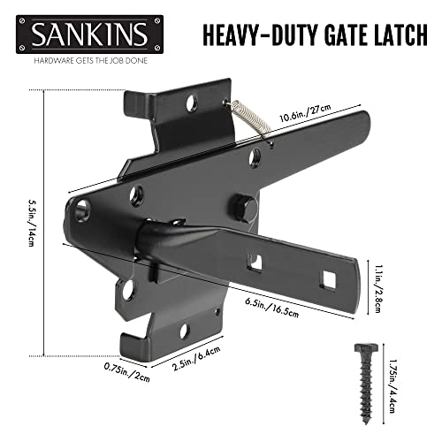 Self-Locking Gate Latch Heavy Duty for Wooden Fence, Post Mount Automatic Gravity Lever for PVC Fence Gate Lock Hardware with Fasteners for Secure Pool, Yard, Garden, Steel, Black