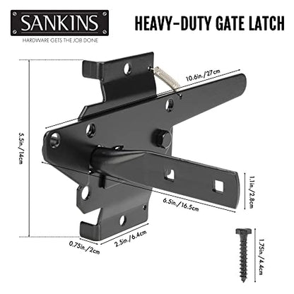 Self-Locking Gate Latch Heavy Duty for Wooden Fence, Post Mount Automatic Gravity Lever for PVC Fence Gate Lock Hardware with Fasteners for Secure Pool, Yard, Garden, Steel, Black