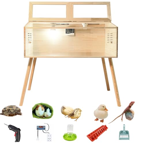 Fengxin Brooder Box for Chicks,Quail cage,Quail coop,Kit with Heat,Chick Brooder Box with Sliding Door,with Thermostat,Table Legs, Temperature and Humidity Meter (31.5×16×16 inches)