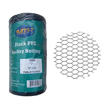 PVC Hexagonal Poultry Netting Chicken Wire 12" x50' x 1" Mesh 20GA Black - size: 12"x50'-1" 20GA