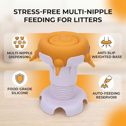 Zopsc Pet Milk Feeder Station, Silicone Feeding Bowl for Puppies Kittens, Small Animal Nursing Bottle with 4 Nipples, Leakproof Design for Pet Owners - color: Yellow