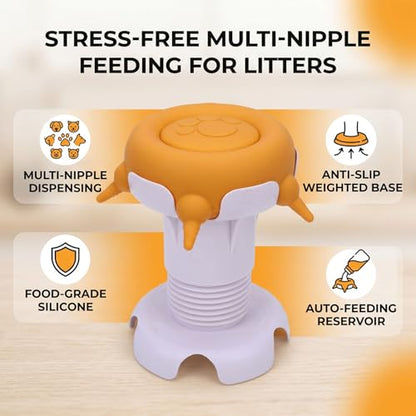 Zopsc Pet Milk Feeder Station, Silicone Feeding Bowl for Puppies Kittens, Small Animal Nursing Bottle with 4 Nipples, Leakproof Design for Pet Owners - color: Yellow