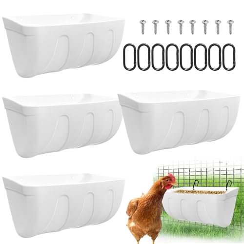 Hanging Chicken Feeder Trough, 4 Pack Fence Feed Feeder for Goat Sheep Deer Poultry Duck Livestock Feeding Container Goats Supplies Feeders Waterer Bucket