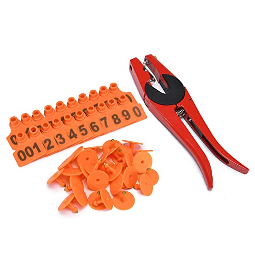 Livestock Ear Tags Numbered Animal Ear Tagger Identification ID Tag Marker Farm Ear Tag Kit for Goat Sheep Pigs Cows and 1PCS Animal Ear tag applicator (1000PCS X Orange) - color: Orange, size: 1000