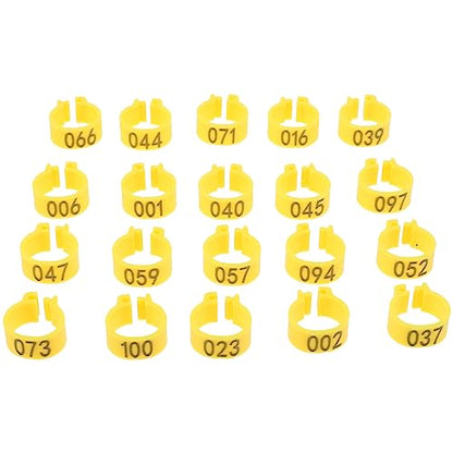 Happyyami 100 Pcs Numbered Pigeon Foot Bands Bird Ring Leg Bands for Chicken Parakeets Parrots Other Birds Plastic Ring Bright Colors for Easy Identificati - color: Yellow