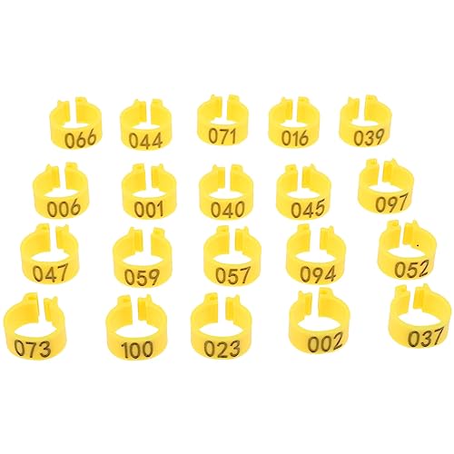 Happyyami 100 Pcs Numbered Pigeon Foot Bands Bird Ring Leg Bands for Chicken Parakeets Parrots Other Birds Plastic Ring Bright Colors for Easy Identificati - color: Yellow