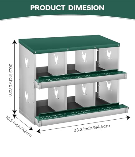 Garvee Chicken Nesting Box, 6 Compartment Metal Nesting Box,Wall Mount Chicken Nesting Boxes for Laying Eggs,Easy Egg Collection,6 Room Nest Boxes for Chickens