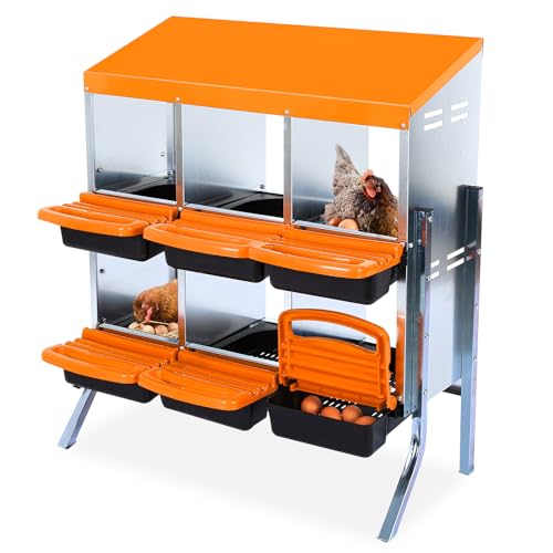 Chicken Nesting Boxes, Roll Away Nesting Box 6 Hole Metal Chicken Egg with Leg for Chicken Coop, Swing Perch and Rollout Egg Collection, Orange - color: Orange, size: 6 holes with legs