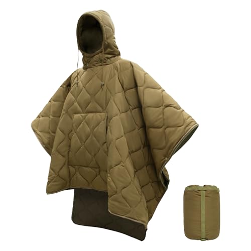 LOOGU Camo Blanket Waterproof Insulation Poncho Liner for Outdoor Camping, Hiking, Hunting, Survival, Backpacking, Picnicking - color: Coyote Hooded, size: One Size