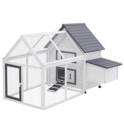 PawHut Grey and White Wooden 0.07-Acre In-Ground Poultry Cage with Nesting Box, Ramp, Run D51-102 - color: Dark Gray