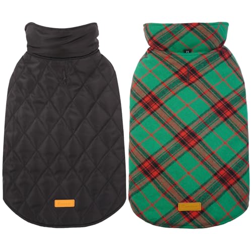 Kuoser Warm Dog Coat, Waterproof Dog Coats for X-Small Dogs, Adjustable Durable Doggie Winter Jacket Reversible Cozy Puppy Cold Weather Apparel from Small to Large Breed, Christmas Green XS - color: Christmas Green, size: X-Small (Pack of 1)