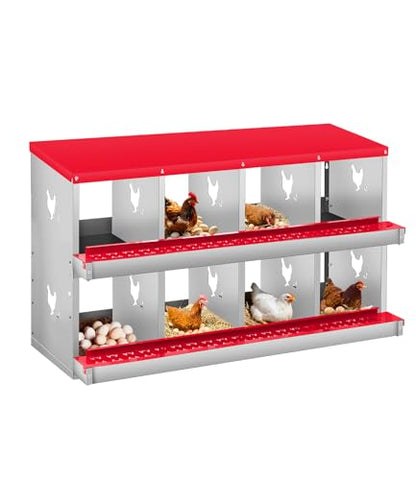 Chicken Nesting Box, 8 Compartment Metal Nesting Box,Wall Mount Chicken Nesting Boxes for Laying Eggs,Easy Egg Collection,8 Room Nest Boxes for Chickens - size: Red 8 Compartment