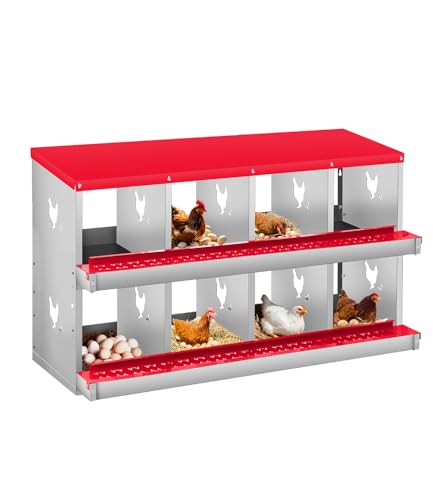 Chicken Nesting Box, 8 Compartment Metal Nesting Box,Wall Mount Chicken Nesting Boxes for Laying Eggs,Easy Egg Collection,8 Room Nest Boxes for Chickens - size: Red 8 Compartment