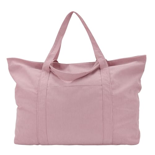 UERRUAM Extra Large Beach Bag for Women,Big Weekender Tote with Zipper and Pocket for Overnight Trip,Washable Corduroy Fabric - color: Pink