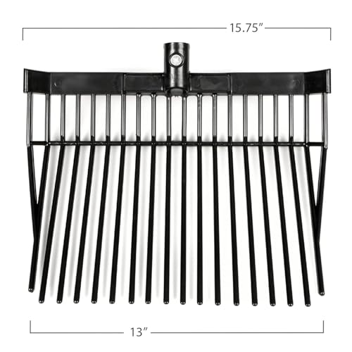 Jeffers 18 Tine Manure Fork Head – Heavy Duty Replacement Scoop Fork for Stalls, Bedding, Barn Waste, Hay, Polystyrene Tines, 15" Wide, Fits Standard Handles, Black Fork Head Only - 6 Pack