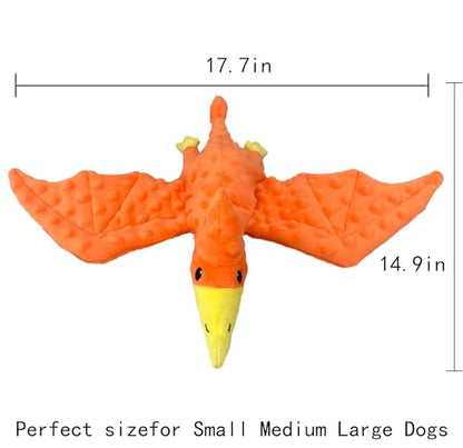 Squeaky Dog Toys Plush Dog Toy with Crinkle Paper Stuffed Durable Dog Chew Toys for Small Middle and Large Dogs Pterodactyl Orange - color: Pterodactyl Orange