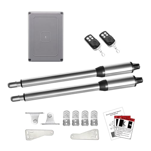 JUJIANG C01 Automatic Gate Opener with Remote Complete Kit for Swing Gate Up to 440lb 12FT per Arm, Electric Gate Openers Light Duty Dual Swing Gate Openers Automatic Gate Motor 40W AC Powered - style: 440lb Dual Gate Opener