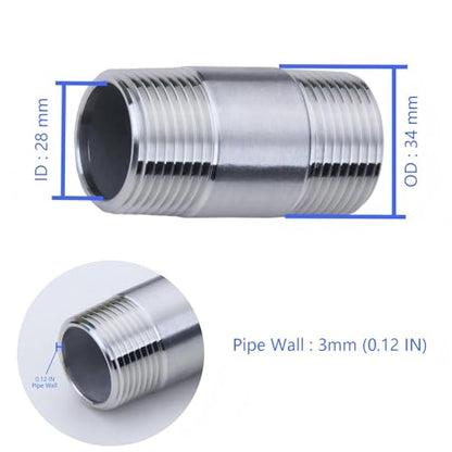 CONSTELLAR 304 Stainless Steel Pipe Nipple - 1" NPT Male x 1" NPT Male Threaded Fitting, 12 Inch (300mm) Length 3mm Wall Thickness Heavy Duty Seamless Pipe Nipple for Water Gas Oil fluid (1 Pack) - size: 1" NPT Male x 1" NPT Male, style: 300mm (12 inch)