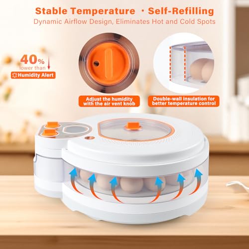 Egg Incubator for Hatching Eggs: Automatic Turner with ±1°F Temperature & Auto Humidity Control - 21-Day Stable Hatching for Chickens - 12-18 Eggs Per Batch - No Assembly