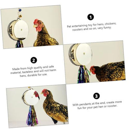 ORFOFE Double-Sided Stainless Steel Chicken Mirror Toy Fun Hen Rooster Plaything for Coop Activities Boredom Relief and Self-Entertainment