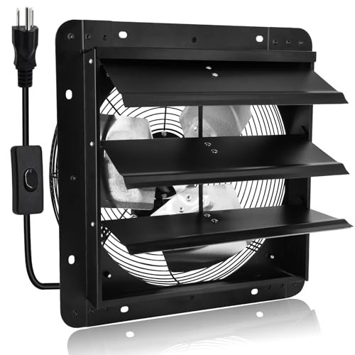 Criditpid 14 Inch Pure Copper Shutter Exhaust Fan, Black Through Wall Ventilation Exhaust Fan with ON/OFF Switch for Gable, Home, Shed, Garage, Basement, Kitchen, Attic Ventilation, 1088CFM, 1450RPM. - color: with ON/OFF Switch, size: 14 Inch Exhaust Fan