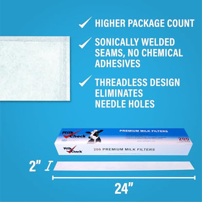 Milk Check Pipeline Sock Filters. (2 x 24, 200, Filters) - style: 2 x 24"