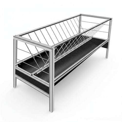 Heavy Duty Goat Feeder, 77 Gallon Stainless Steel Livestock Feeder, Anti-Waste Hay Feeder with Rubber Trough, 33.4 Inch Height for Goats, Calves, Sheep, Use in Barn, Pasture, Pigsty