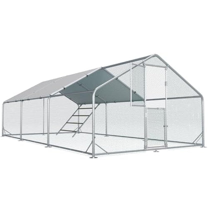 Large Chicken Coop,Metal Chicken Run for Yard with Feeding Door,Walk-in Chicken Pen for 20-30 Chickens,Outdoor Poultry Cage with Anti-UV Cover,Duck Rabbit House