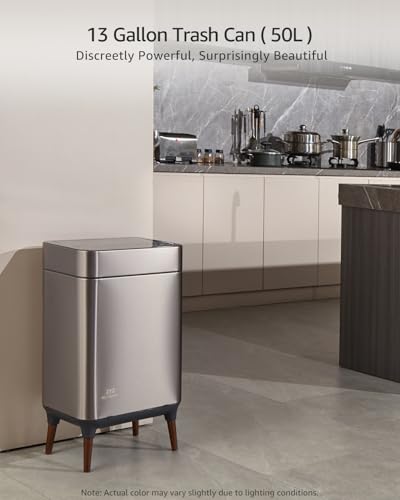 zyz Kitchen Trash Can 13 Gallon / 50L, Automatic Touchless Sensor Garbage Can with Butterfly Lid and Legs, USB 2400mAh Battery, Stainless Steel Soft-Close Trash Bin for Home (20 Count Trash Bags) - color: 20 Count Trash Bags