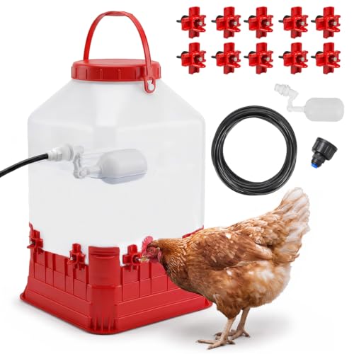 HIRALIY 2.6 Gal Automatic Chicken Waterer, Auto-Refill Nipple Drinker, Stay-Clean Poultry Watering System for Chickens, Ducks & Backyard Flocks