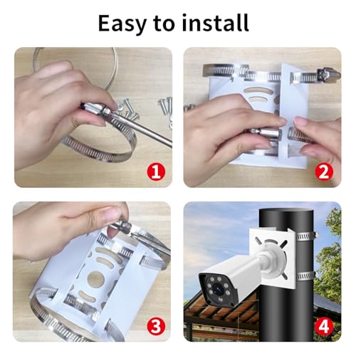 Universal Vertical Pole Mount for Security Camera, White | Solid Metal Bracket with 2 Loops, Suitable for CCTV Cameras LED Wall/Stage Lights Solar Panels, Pole Brackets