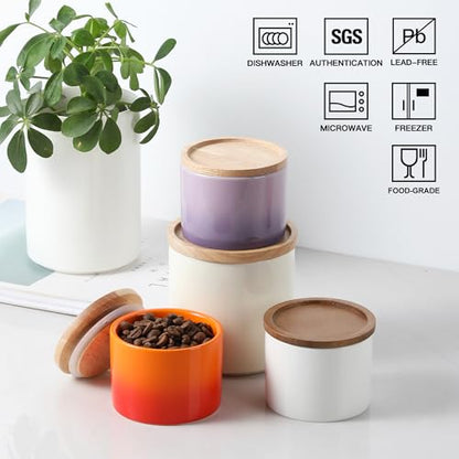Sweejar Kitchen Canisters Ceramic Food Storage Jar, Stackable Containers with Airtight Seal Wooden Lid for Serving Ground Coffee, Tea, Sugar, Spice and More - 5 Fl Oz(Gradient Purple) - color: Gradient Purple, style: 5 Fl Oz (3.3"x2.6")