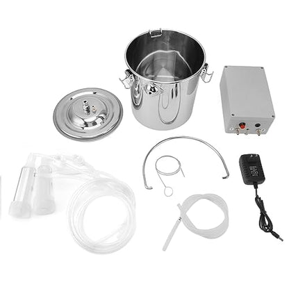 Goat Milking Machine Electric Suction Pulsation Vacuum Portable Milker Pump Stainless Steel with Food Grade Silicone Hose for Farm and Home Use (5L) - size: 5L