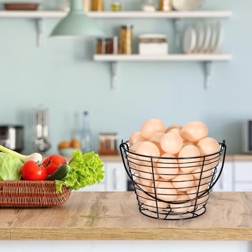 3 PCS 8" Black Round Wire Egg Baskets With Handle, Small Metal Egg Collecting Basket for Gathering Fresh Eggs, Chicken and Duck Eggs Hunting Basket Egg Holder Countertop - style: Round-3 Pack