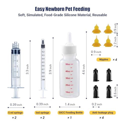 Kitten Bottle Feeding Kit, Pet Bottle, Silicone Nipples, 10 FR Feeding Tube, Pet Pill Shooter, Aspirator Bulb, Small Animal Feeding Supplies, for Tiny Animal, Kitten, Puppy, Rabbit, Squirrels