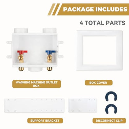 Push-Fit Washing Machine Outlet Box, 1/2-Inch Push Fit x3/4-Inch MHT with Center Drain, Washer Faucet Recessed Box, Laundry Washer Valve Outlet Box, with 2 Disconnect Clips - color: Push Fit/Optimized